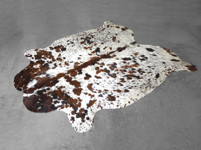 Premium Tricolor Cowhide Rug Size 6.9 X 7.5 ft
