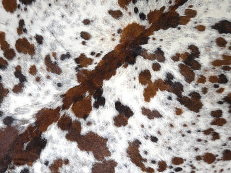 Premium Tricolor Cowhide Rug Size 6.9 X 7.5 ft