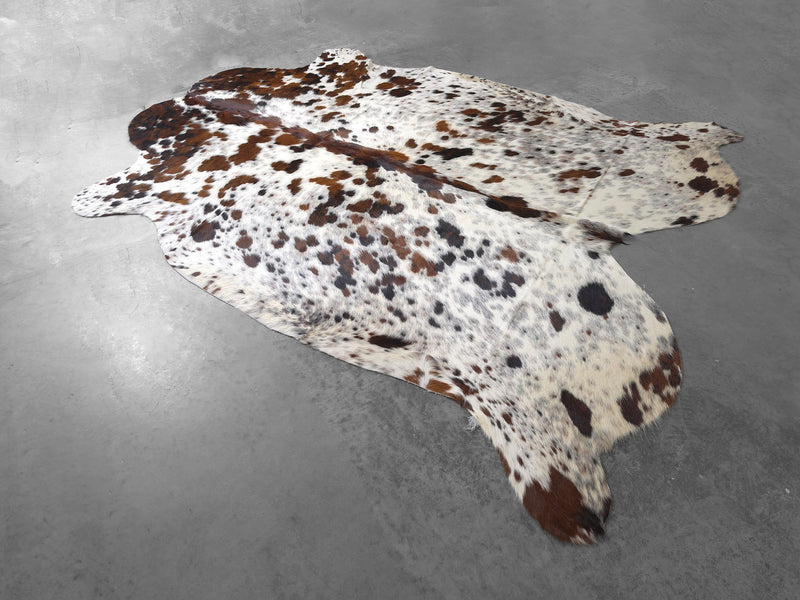 Premium Tricolor Cowhide Rug Size 6.9 X 7.5 ft