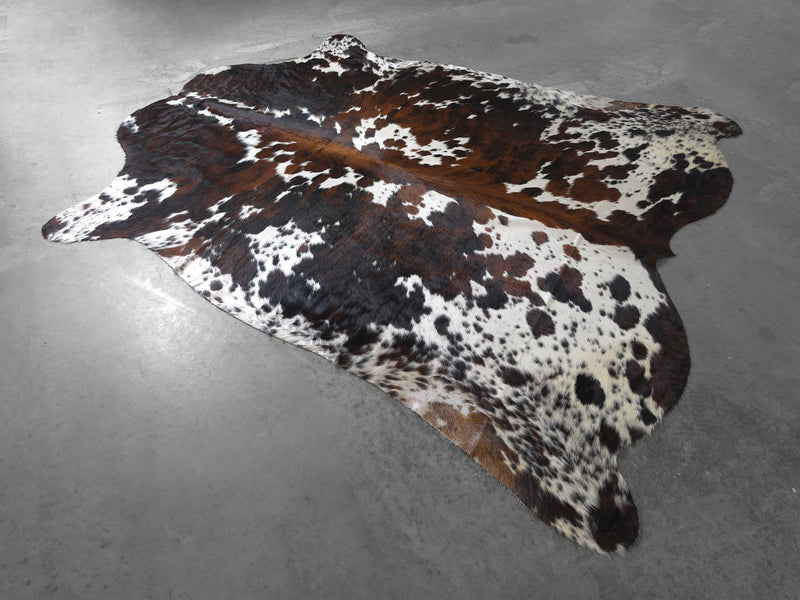 Premium Tricolor Cowhide Rug Size 6.8 X 7.6 ft