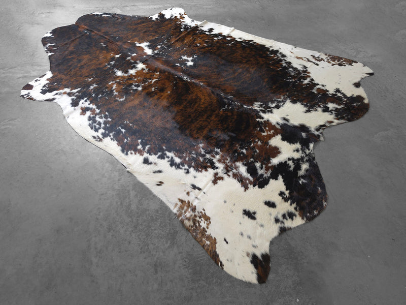 Premium Tricolor Cowhide Rug Size 6.7 X 8.4 ft