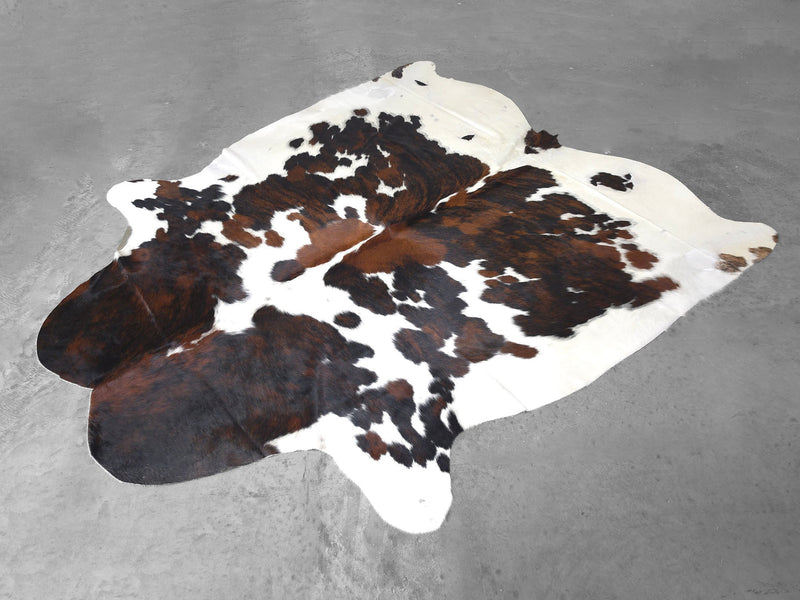 Premium Tricolor Cowhide Rug Size 6.9 X 7.9 ft