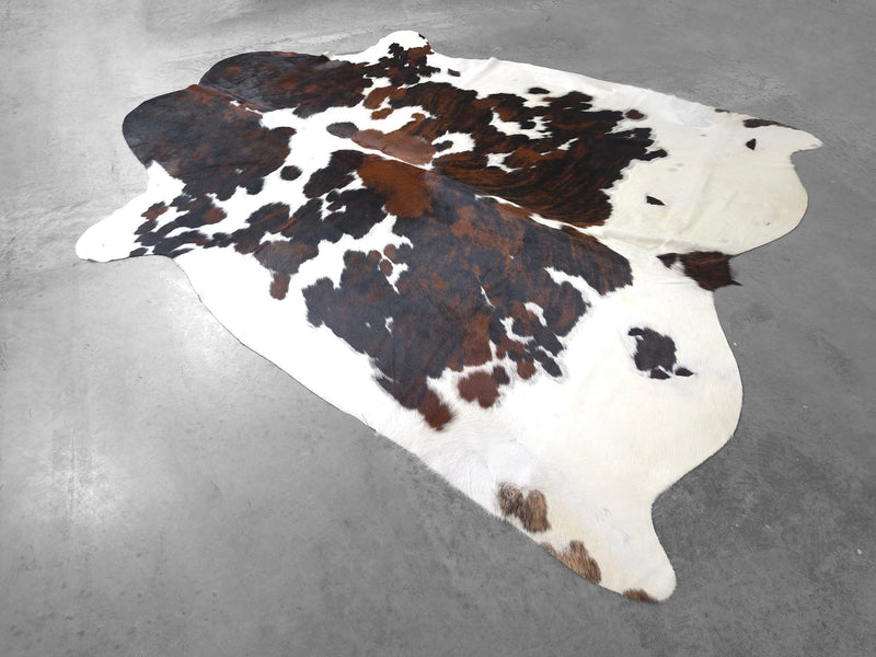 Premium Tricolor Cowhide Rug Size 6.9 X 7.9 ft