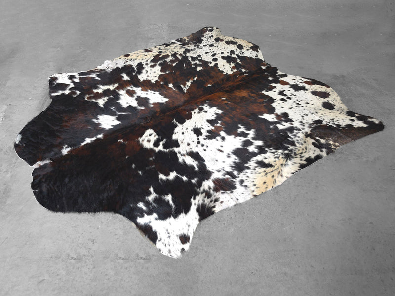 Premium Tricolor Cowhide Rug Size 6.8 X 7.8 ft