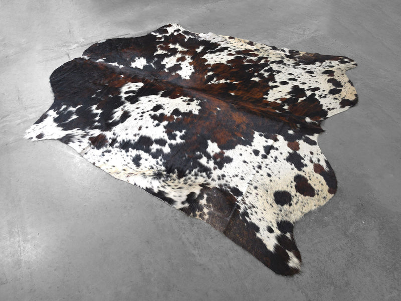 Premium Tricolor Cowhide Rug Size 6.8 X 7.8 ft