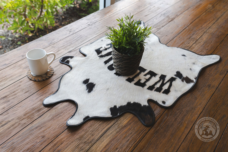 Mini Cowhide Rug - Welcome 24 x 35''