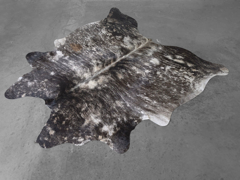 Premium Brazilian Brindle Blackish Cowhide Rug Size 6.1 X 6.2 ft