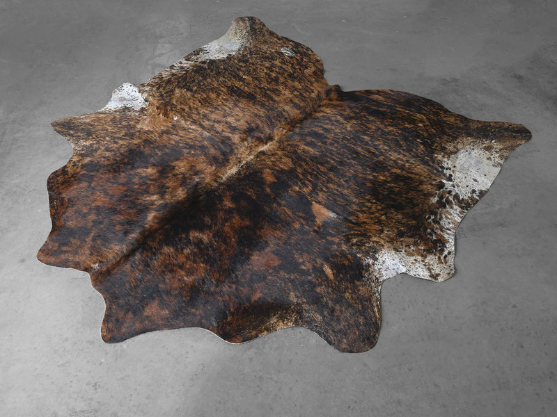 Premium Brazilian Brindle Belly Cowhide Rug Size 7.3 X 6.8 ft