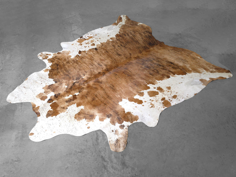 Premium Brazilian Brindle Belly Cowhide Rug Size 8.4 X 7.1 ft