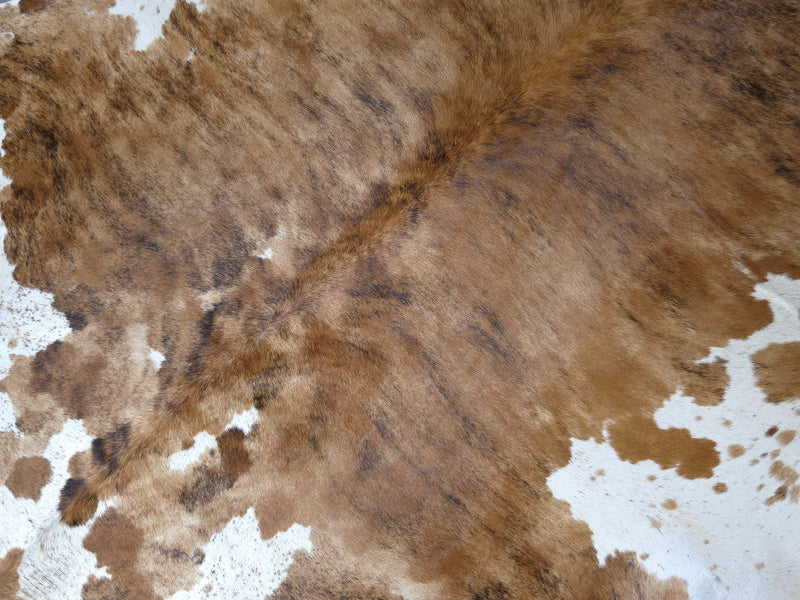 Premium Brazilian Brindle Belly Cowhide Rug Size 8.4 X 7.1 ft