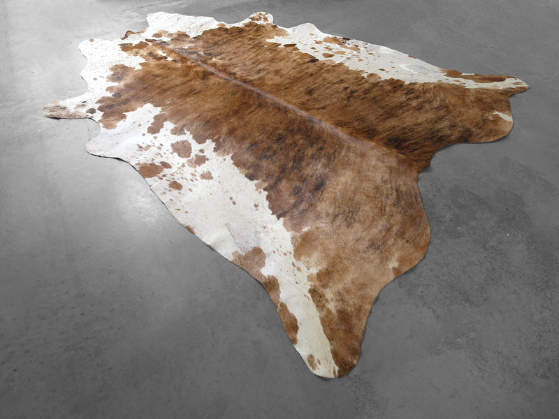 Premium Brazilian Brindle Belly Cowhide Rug Size 8.4 X 7.1 ft