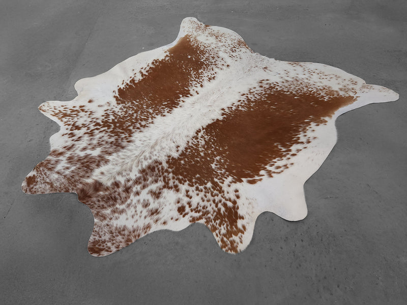 Premium Brazilian Brown and White Cowhide Rug Size 7.3 X 6.10 ft