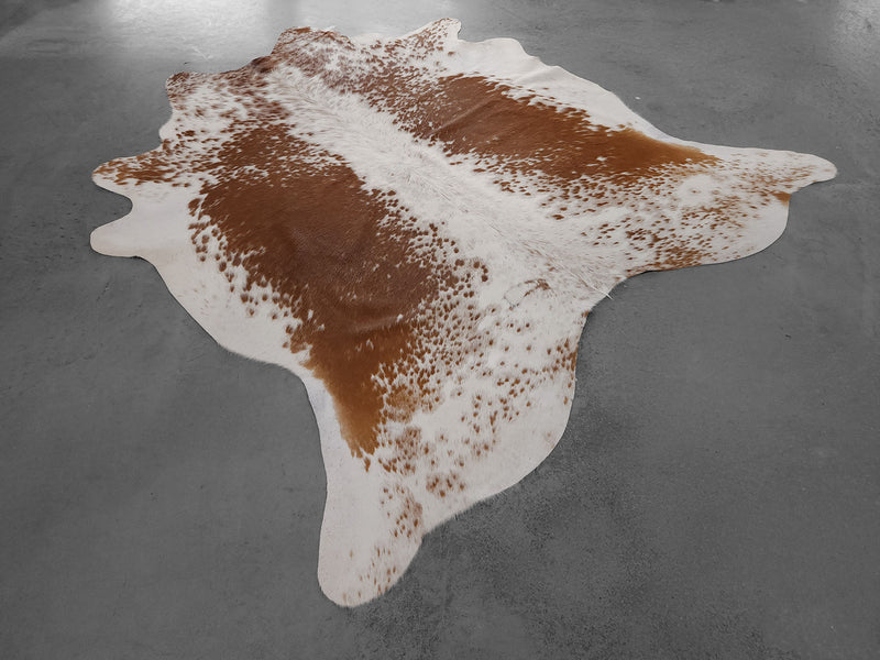 Premium Brazilian Brown and White Cowhide Rug Size 7.3 X 6.10 ft
