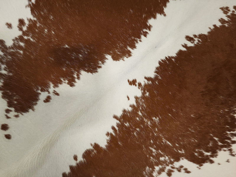 Premium Brazilian Brown and White Cowhide Rug Size 7.2 X 6.8 ft