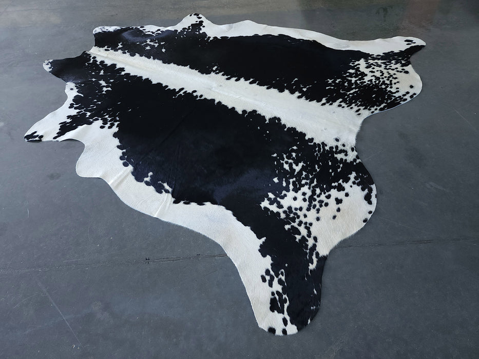 Premium Brazilian Black and White Cowhide Rug Size 7.1 X 7.7 ft