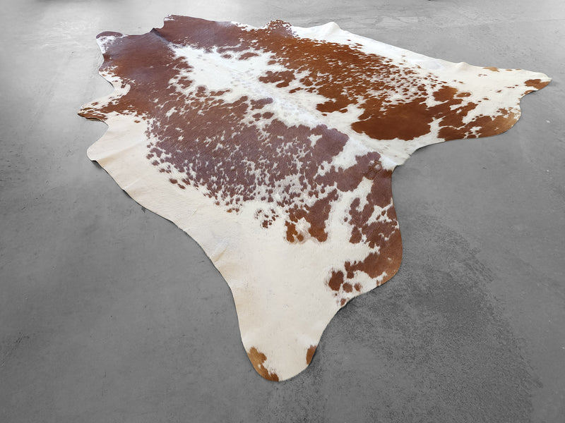 Premium Brazilian Brown and White Cowhide Rug Size 7.10 X 7.5 ft