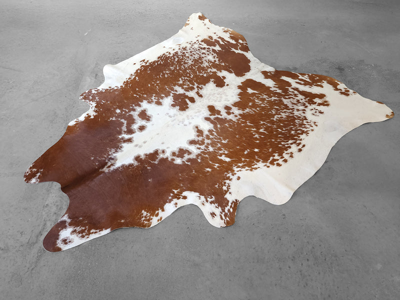 Premium Brazilian Brown and White Cowhide Rug Size 7.10 X 7.5 ft