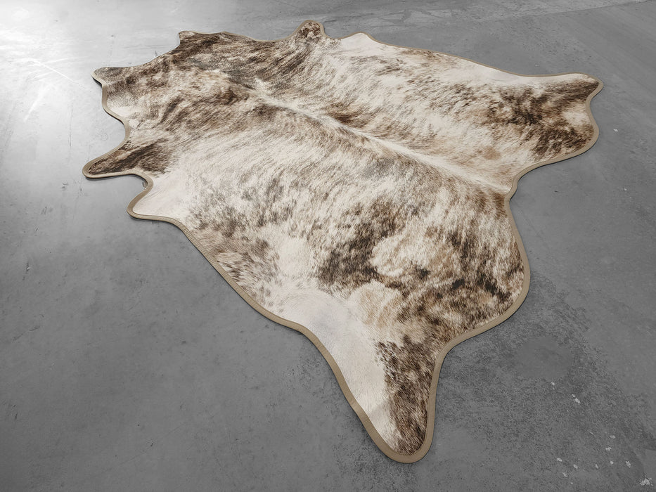 Leather Binding Brindle Light Cowhide Rug Size 7.3 X 6.8 ft