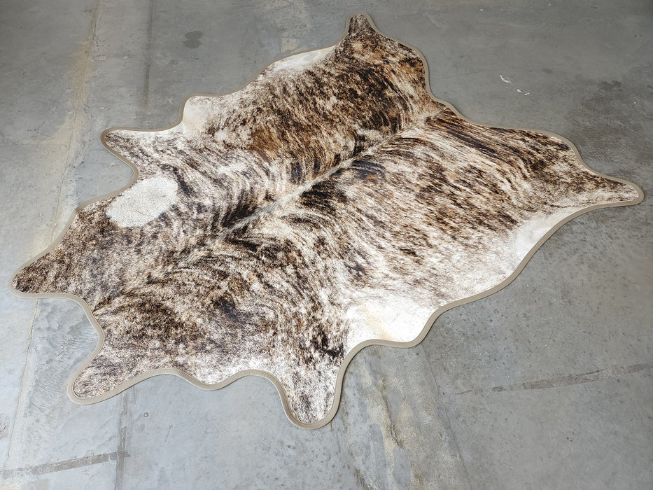 Brindle Light Cowhide Rug w/ Leather Binding Size 6.3 X 7.5 ft