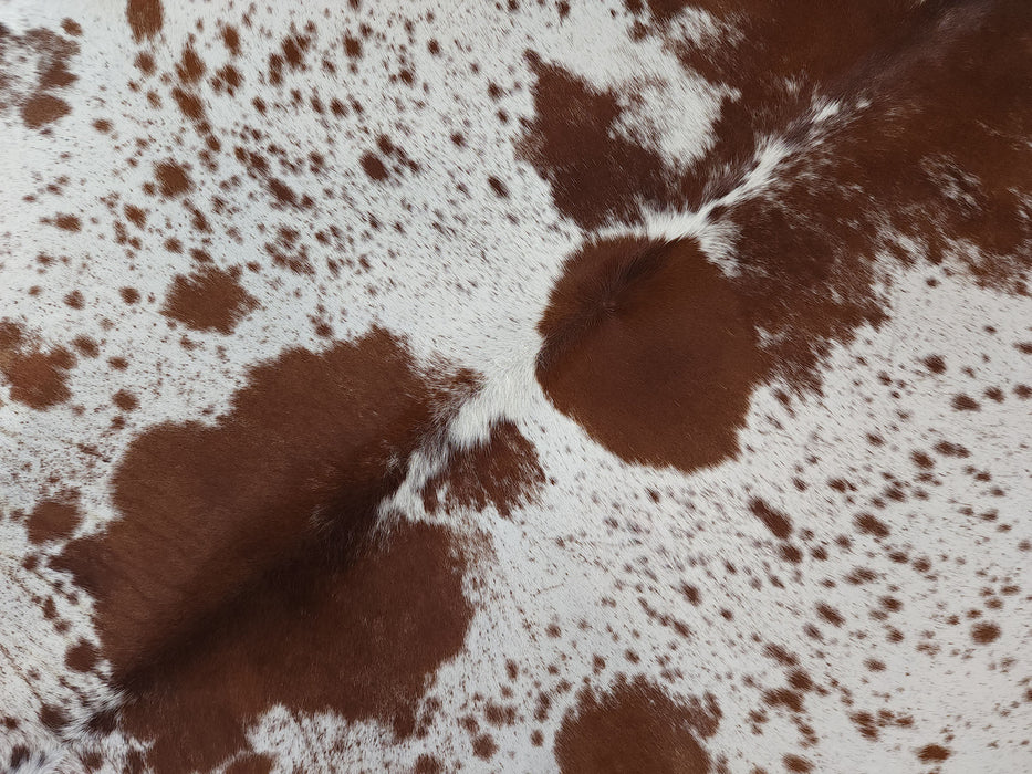 Leather Binding Brown and White Cowhide Rug Size 7.4 X 6.3 ft