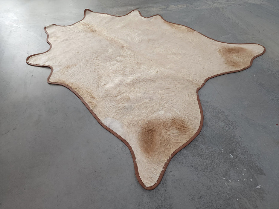 Leather Binding Champagne Cowhide Rug Size 7.5 X 6.8 ft
