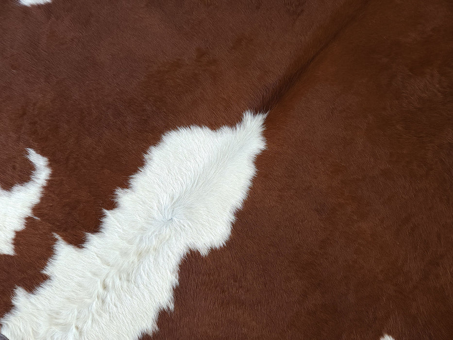 Hereford Cowhide Rug w/ Leather Binding Size 6.9 X 7.4 ft