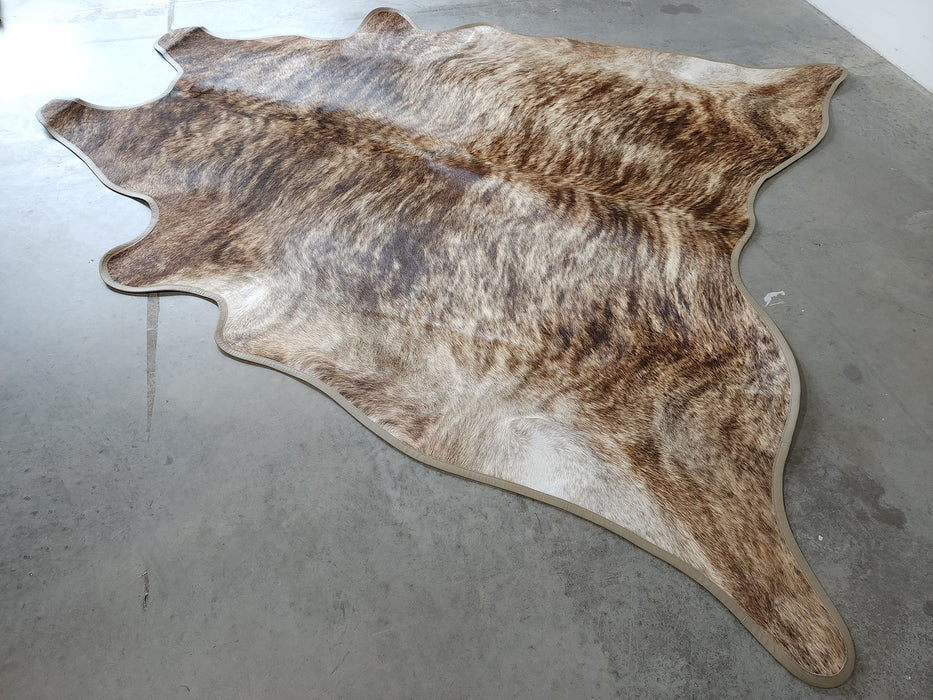 Brindle Medium Cowhide Rug w/ Leather Binding Size 7.9 X 8.3 ft