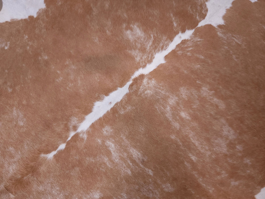 Leather Binding Beige Exotic Cowhide Rug Size 7.11 X 7.11 ft