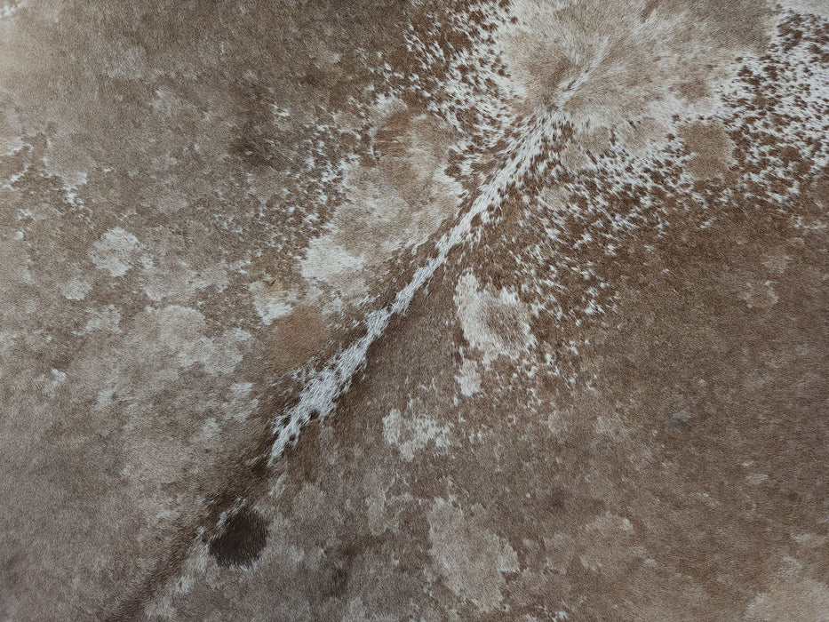 Leather Binding Taupe Cowhide Rug Size 7.1 X 6.9 ft