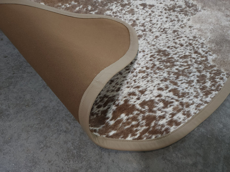 Leather Binding Taupe Cowhide Rug Size 7.1 X 6.9 ft