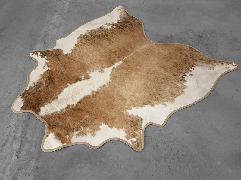 Leather Binding White Backbone Cowhide Rug Size 7.8 X 6.8 ft