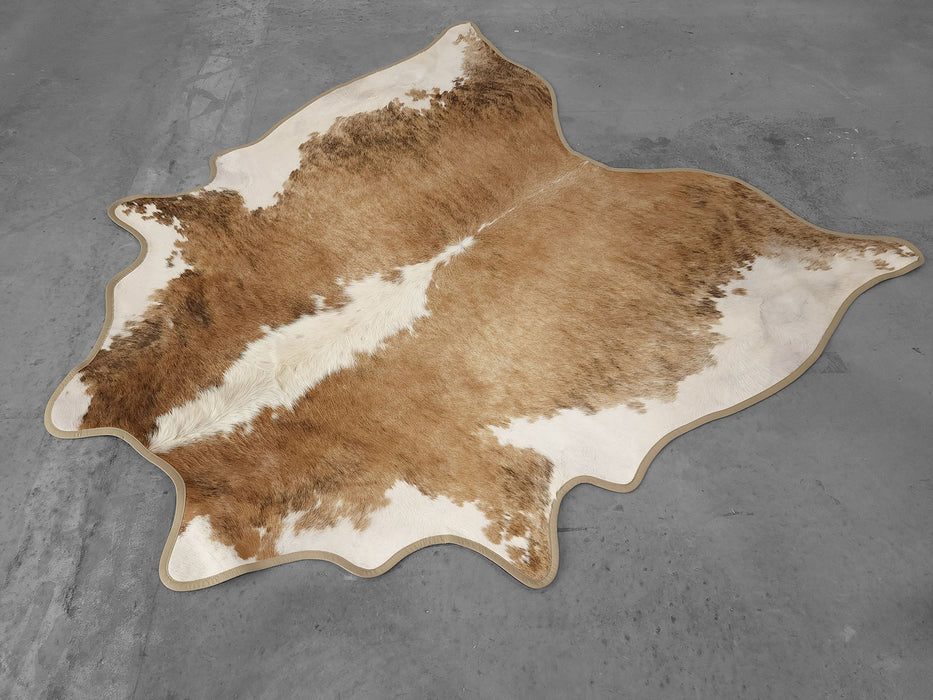 Leather Binding White Backbone Cowhide Rug Size 7.8 X 6.8 ft