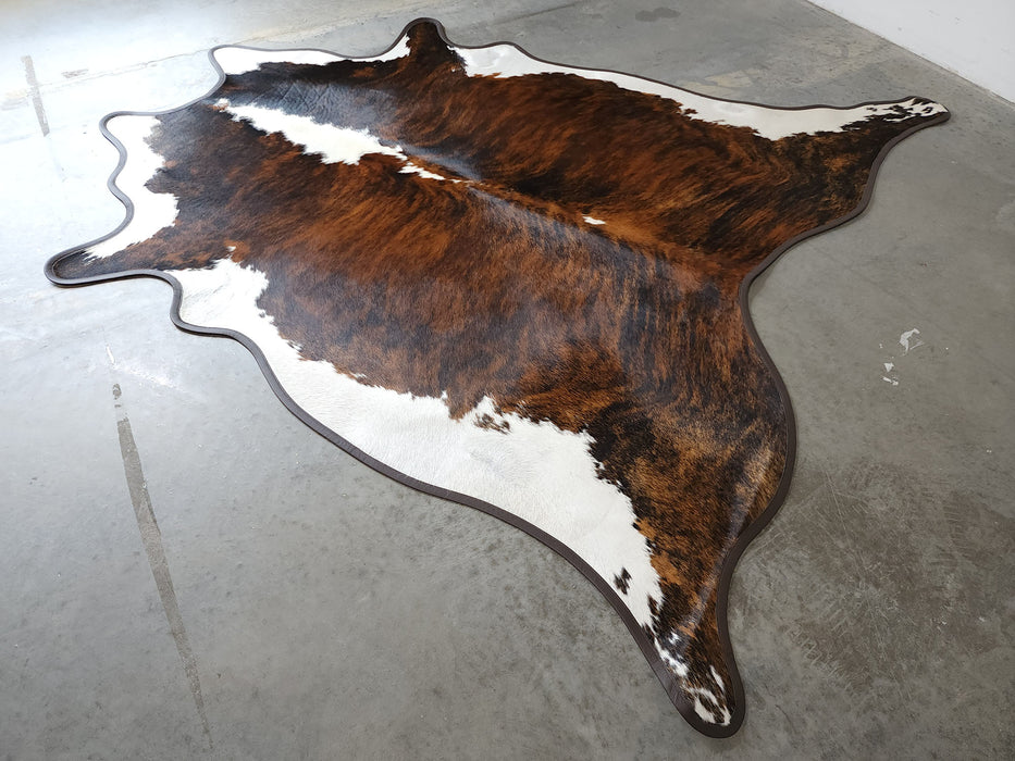 Brindle Light Cowhide Rug w/ Leather Binding Size 7.0 X 7.5 ft