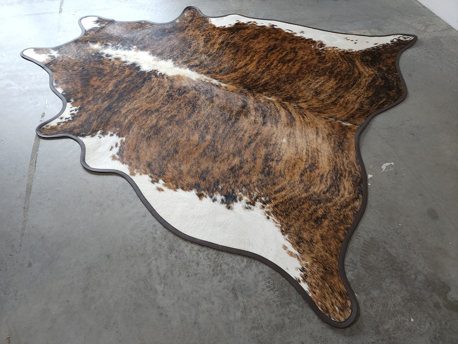 Brindle Light Cowhide Rug w/ Leather Binding Size 6.8 X 7.3 ft