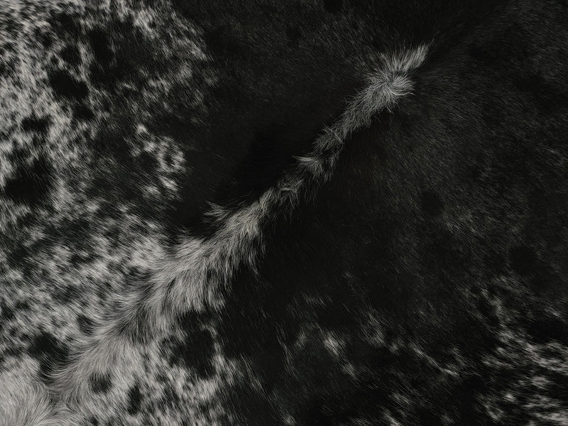 Leather Binding Salt and Pepper Cowhide Rug Size 7.7 X 6.5 ft