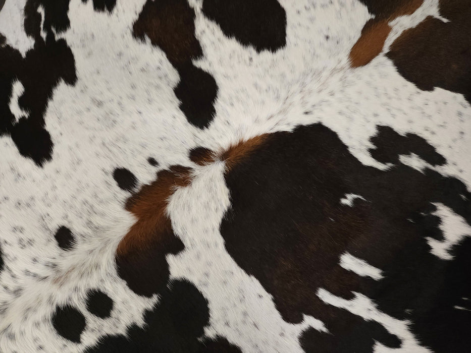 Leather Binding Salt and Pepper Cowhide Rug Size 7.2 X 6.1 ft