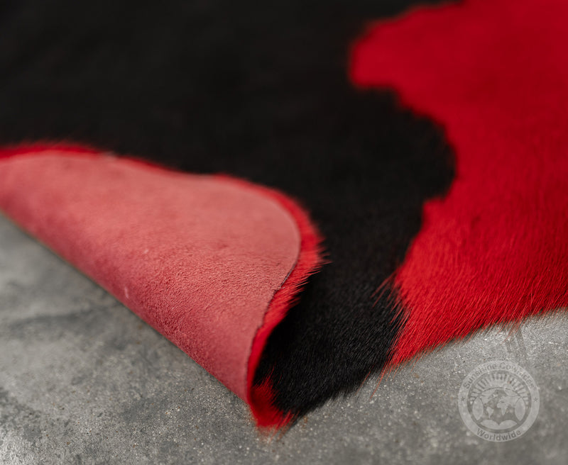 Dyed Red on Black Cowhide Rug