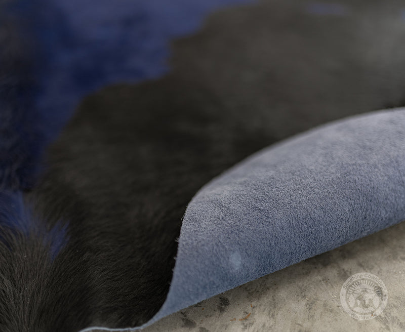 Dyed Navy Blue on Black Cowhide Rug