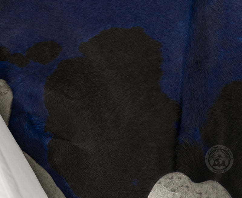 Dyed Navy Blue on Black Cowhide Rug