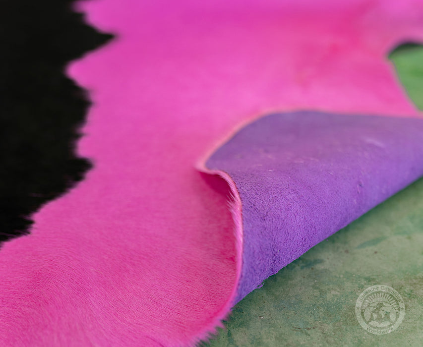 Dyed Pink on Black Cowhide Rug