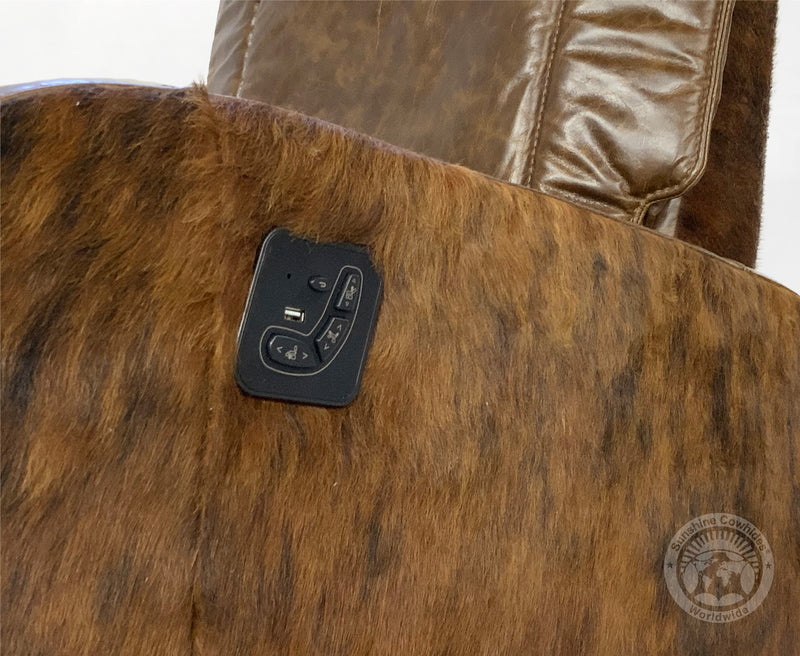 Leather Armchair with Hair On Cowhide Accents - Coffee Brown