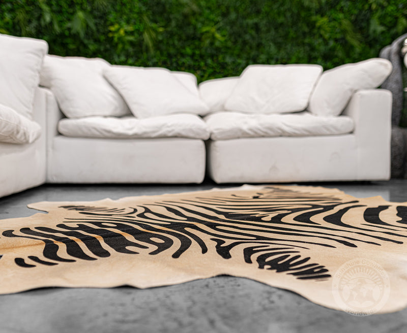 Zebra Black Stripes on Beige Cowhide Rug