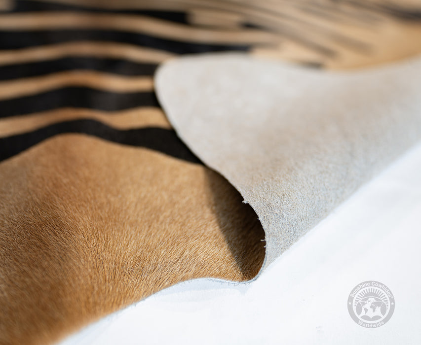 Zebra Black Stripes on Caramel Cowhide Rug