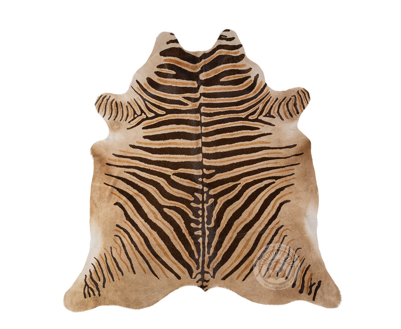 Wild Zebra Stripes on Beige Cowhide Rug