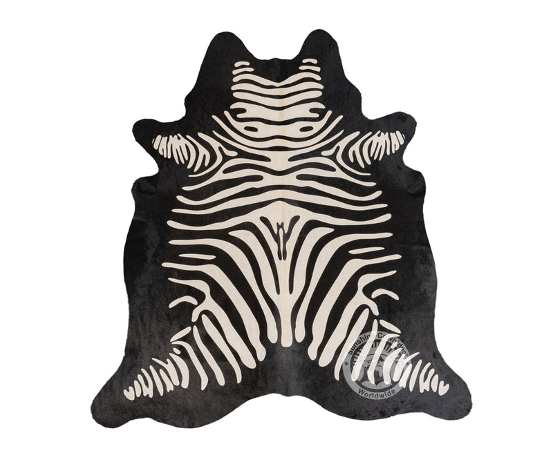Zebra White Stripes On Dyed Black Cowhide Rug