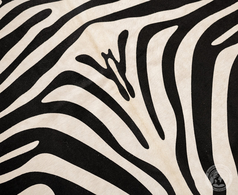 Zebra White Stripes On Dyed Black Cowhide Rug