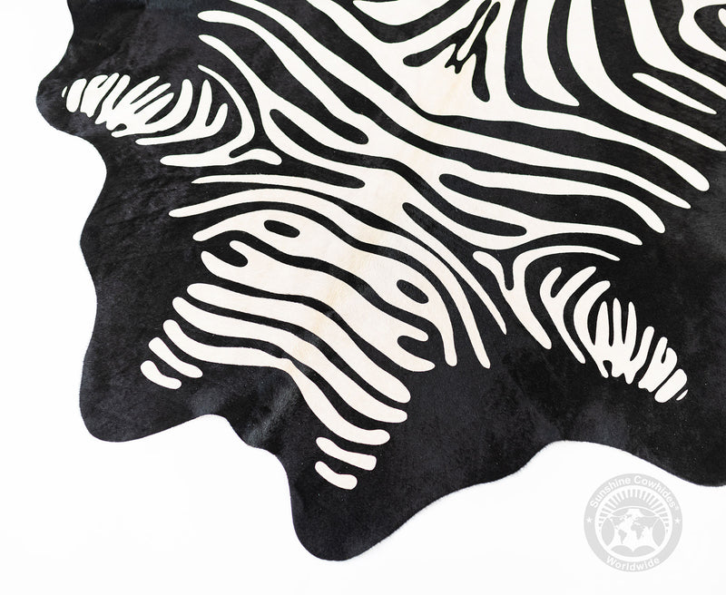 Zebra White Stripes On Dyed Black Cowhide Rug