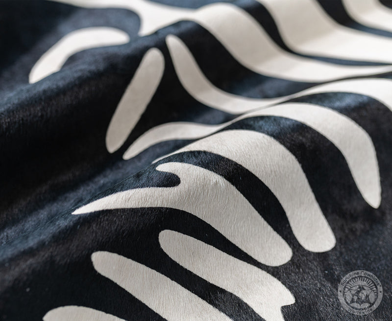 Zebra White Stripes On Dyed Black Cowhide Rug