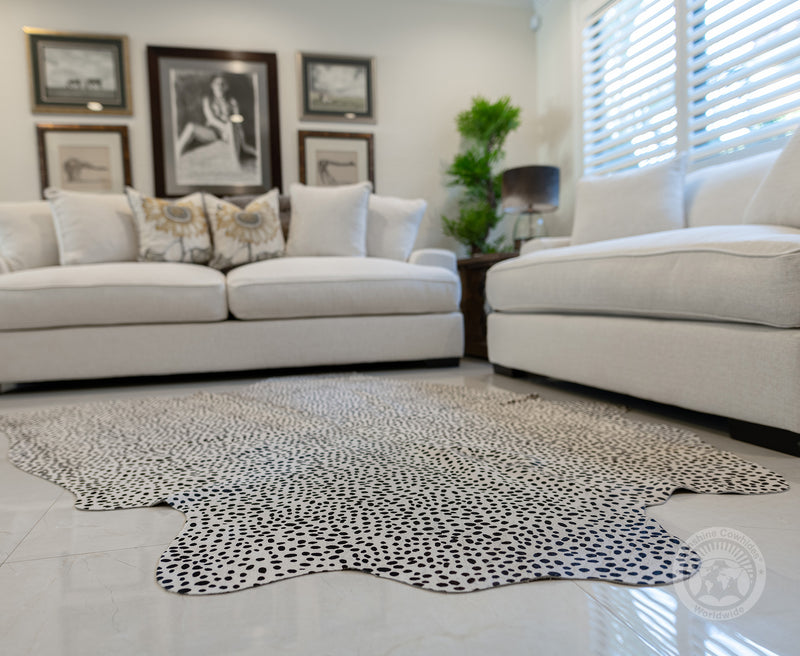 Cheetah on Off White Cowhide Rug
