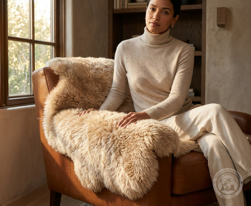Real Sheepskin Rug, Beige - Thick Hair